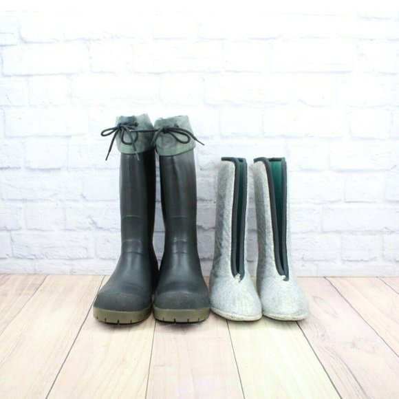 LL Bean Black Rubber Mid Calf Waterproof Insulated Winter Boots Size 6 - Picture 8 of 11